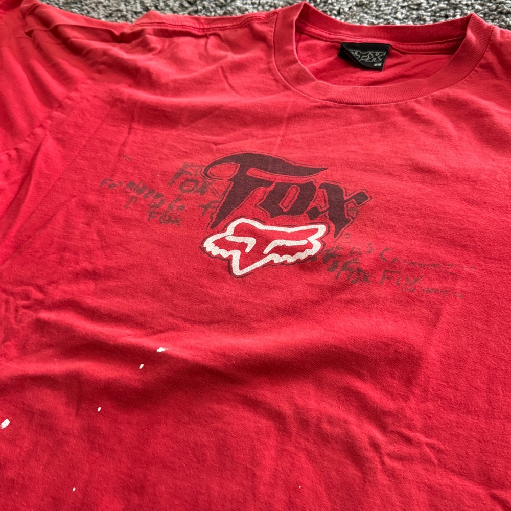 Vintage Fox Racing T-Shirt Men Red Fair Distressed Graphic Print Size L